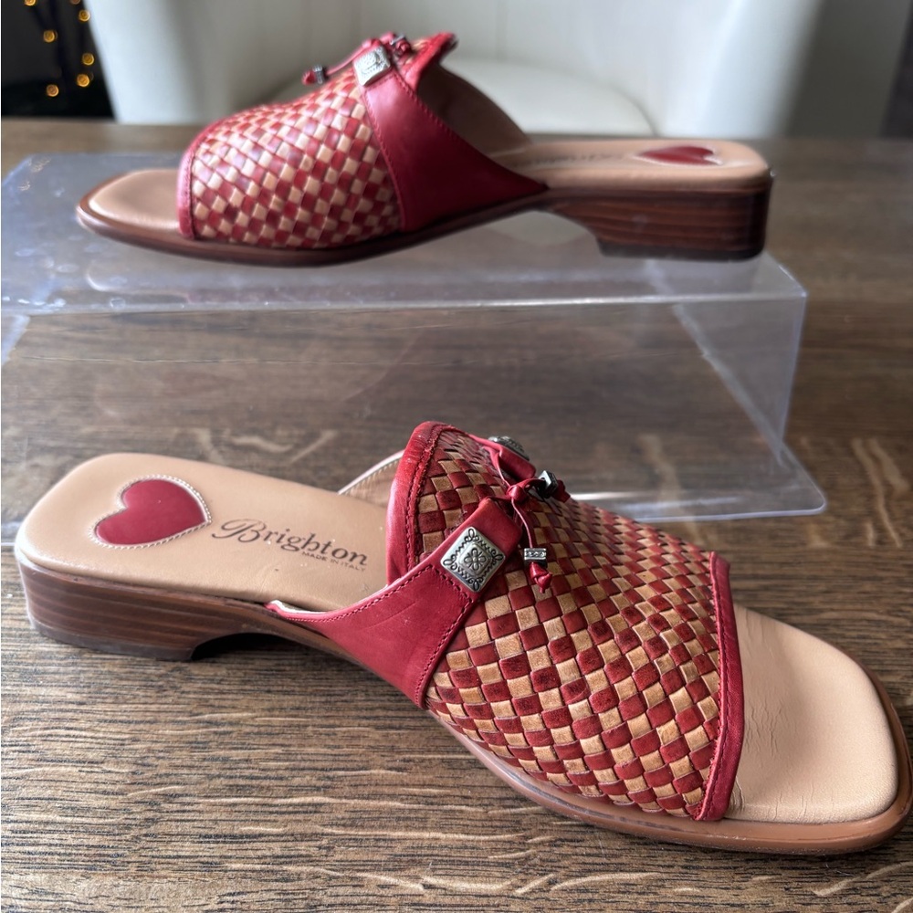 Brighton Joan Woven Leather Slides Red Italy 7.5 M‎